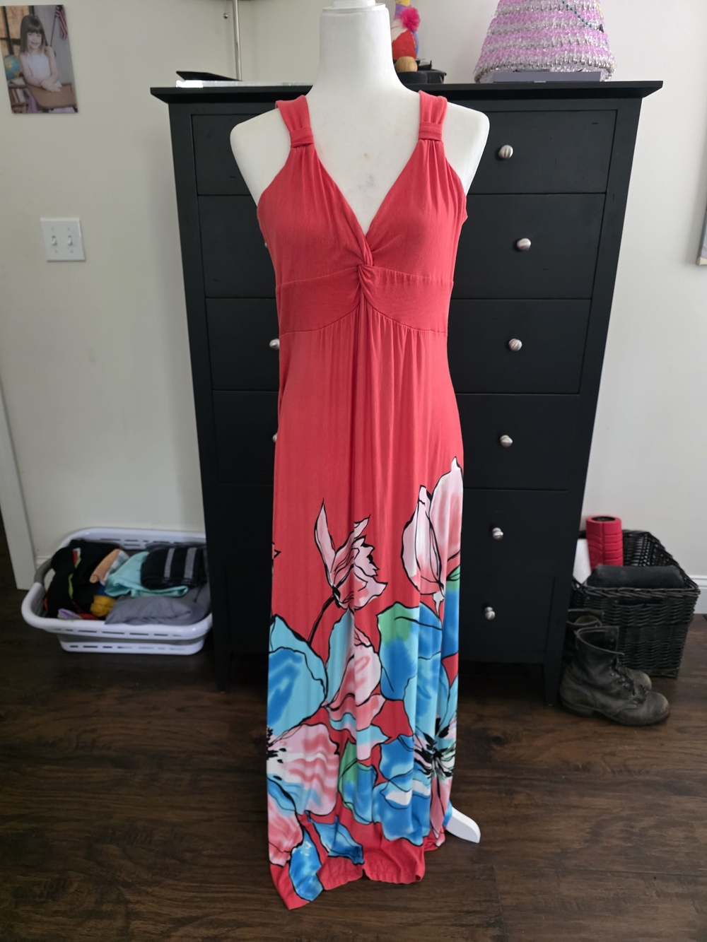 Red Floral Halter Maxi Dress - Sleeveless Summer Dress